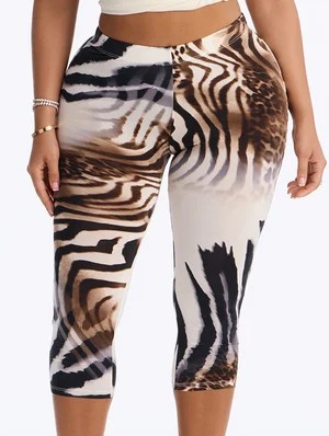 Leopard Zebra Gauze Sheer Capri Pants
