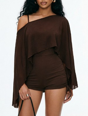 Inclined Shoulder Draped Lace Up Rompers Sets