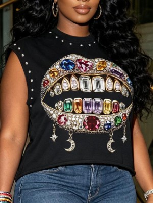 Diamond Teeth Printed Vintage Rivet Tanks