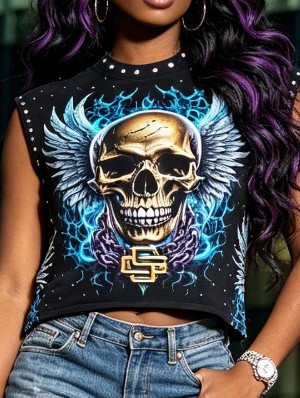 Flame Skull Printed Loose Rivet Tanks