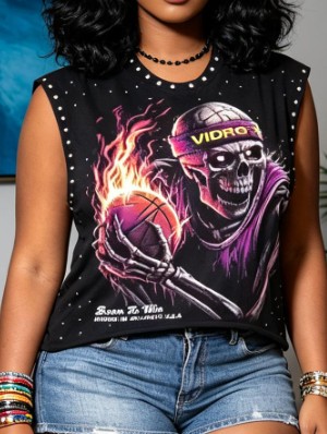 Flame Skull Printed Metal Decor Rivet Tanks