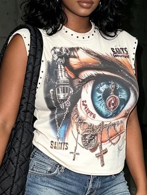 Vintage Cross Eye Graphic Studded Tanks