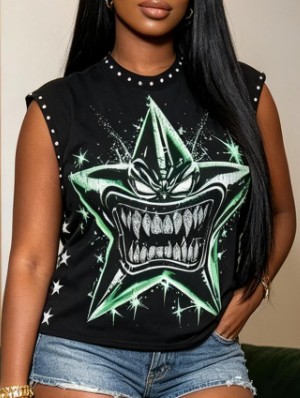 Evil Star Graphic Rivet Studded Tanks