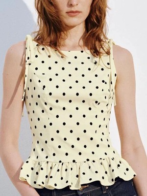 Lace Up Ruffle Polka Dots T-shirts