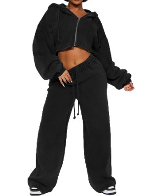Distressed Loose Cropped Hooded Pant Sets