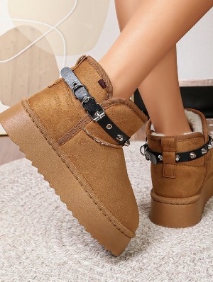 Studded Belt Suede Platform Snow Boots
