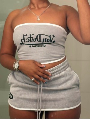 Letter Print Bodycon Tube Skirt Sets