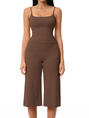 Sporty Tank Wide Leg Capri Pants Sets