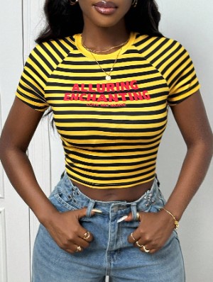 Contrast Striped Letter Printed Baby Tee