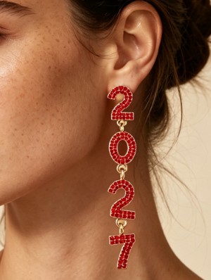 Sparkling 2027 Rhinestone Long Drop Earrings