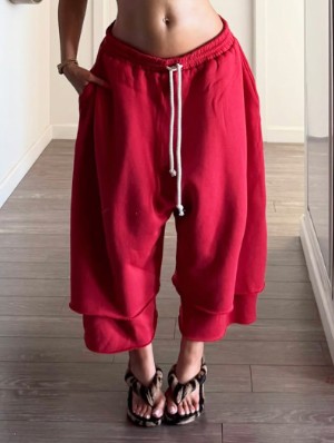 Irregular Layered Wide-Leg Crop Sweatpants