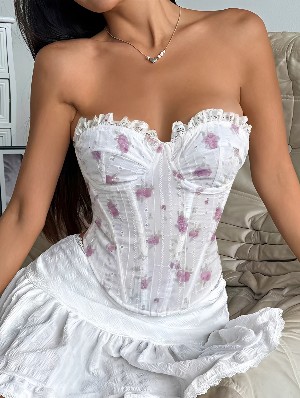Lace Floral Strapless Corset Tanks Top