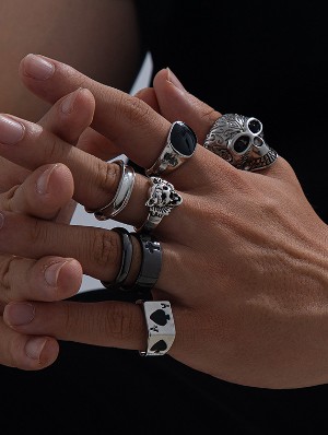 Skull Ace Of Spades Cross Multi Ring Pack