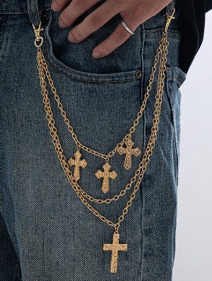 Layered Cross Retro Wallet Belt Chain