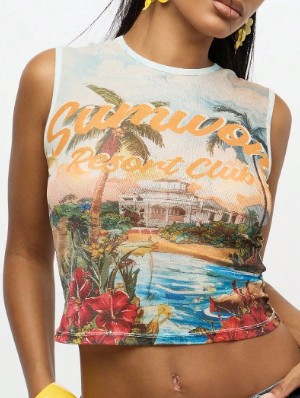 Tropical Gauze Sheer Cropped Tanks