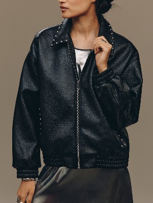 Rivet PU Leather Loose Long Sleeve Zip Jacket