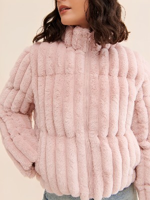Winter Faux Rabbit Fur Stand Collar Short Coat