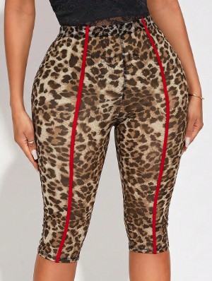 Leopard Gauze Sheer Lined Capri Pants