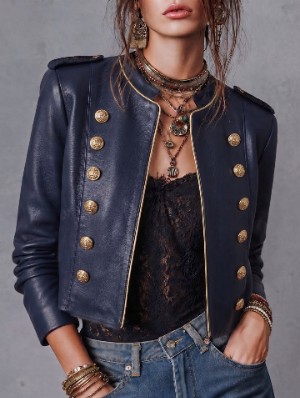 Military Double-Breasted Leather Jacket