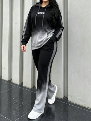 Gradient Striped Trim Hooded Tracksuit