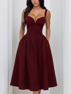 Pure Color High Rise Full Skirt Sleeveless Dress