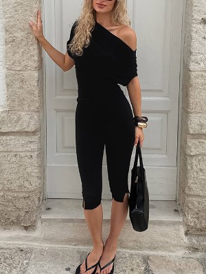 Solid Color Knitting Fitted Pant Sets