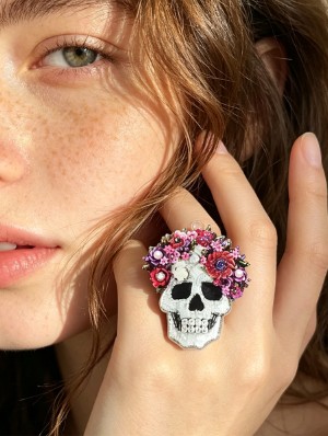 Flower Pattern Skull Ring