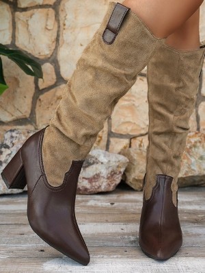 Two-Tone Slouchy Pointed-Toe Knee-High Boots