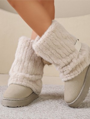 Cute Fluffy Faux Fur Pom-Pom Ankle Boots