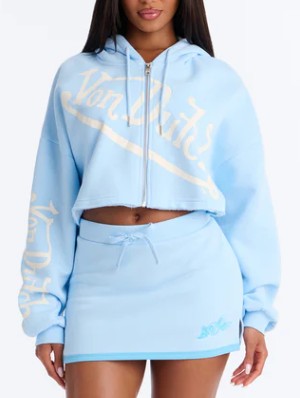 Letter Printed Cropped Hooded Skirt Sets