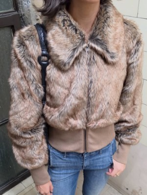 Fake Fur Zipper Lapel Bare Waist Coats