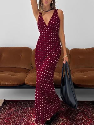 Elegant Polka Dots Halter Maxi Dress