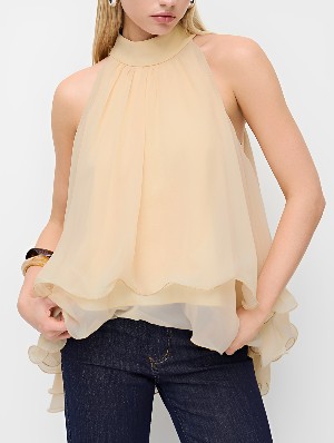 Halter Neck Sleeveless Chiffon Ruffle Flowy Top