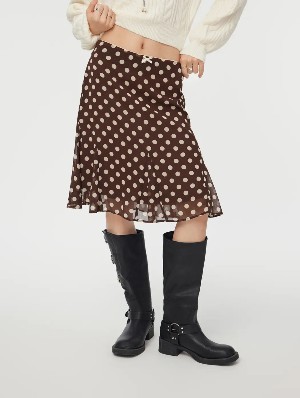 Polka Dot Chiffon High Waist Midi Skirt