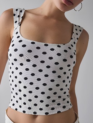 Retro Polka Dot Square Neck Ribbed Cami Top