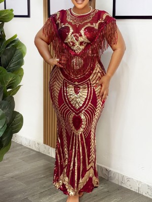 Fringe Sequin Luxury Sleeveless Maxi Dress