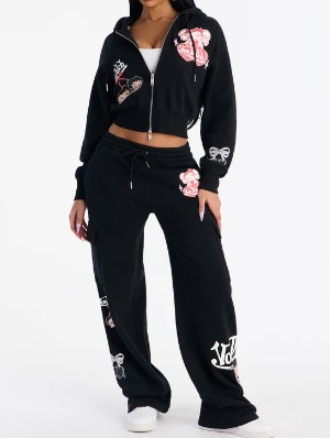 Cartoon Printed Cropped Hooded Tracksuits