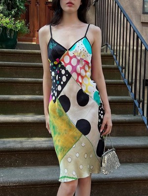 Contrast Sleeveless A-line Midi Dress