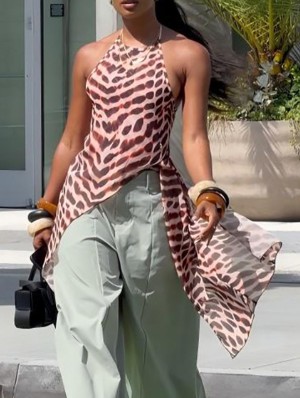Irregular Chiffon Halter Backless Tanks