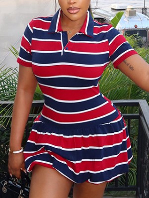 Contrast Striped Polo A-line Mini Dress