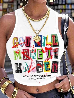 Colorblock Letter Printed Cropped Tanks