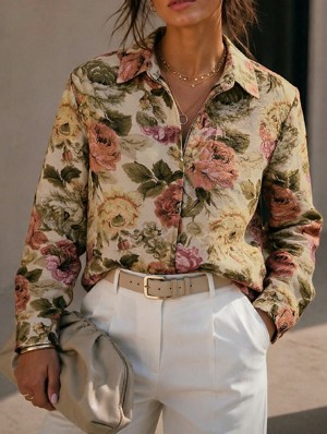 Vintage Floral Zipper Lapel Coats