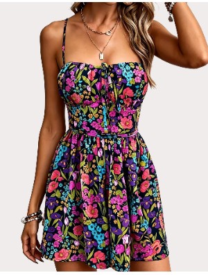 Flower Tie-wrap Backless Rompers
