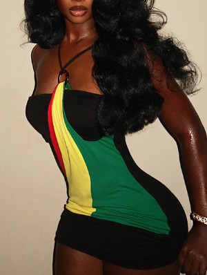 Colorblock Halter Lace-Up Mini Dress