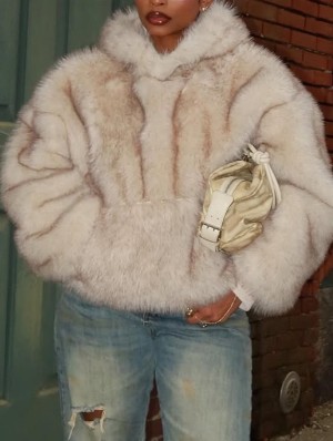 Fake Fur Loose Kangaroo Pocket Hooded Coats