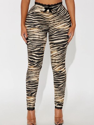 Leopard Zebra Solid Lace Detail Skinny Pants