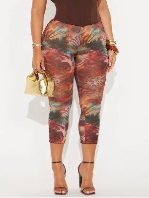 Leopard Floral Printed Bodycon Capri Pants