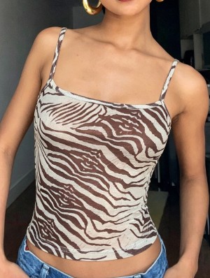 Zebra Printed U Neck Cropped Tanks