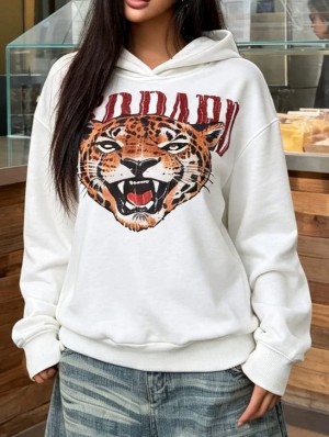 Tiger Printed Loose Hooded Sweatshirts