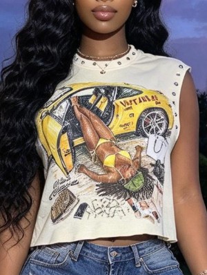 Vintage Cartoon Printed Loose Rivet Tanks